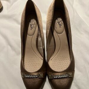 Life Stride Bronze Metallic Jeweled Toe Pumps